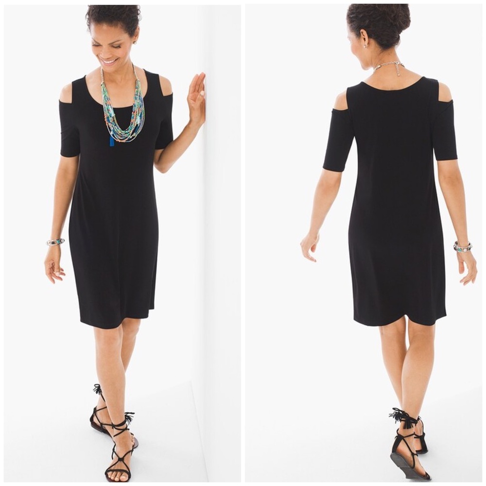 Chico's Cold-Shoulder Short Dress Black Small Chico's 0 Resortwear Minimalist‎